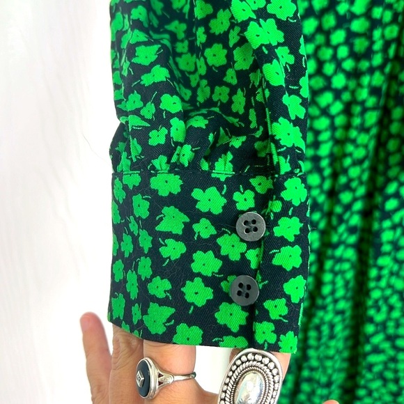 H&M - Clover Green Print Button Down Long Sleeve Maxi Short Dress Size XXS - Picture 6 of 12
